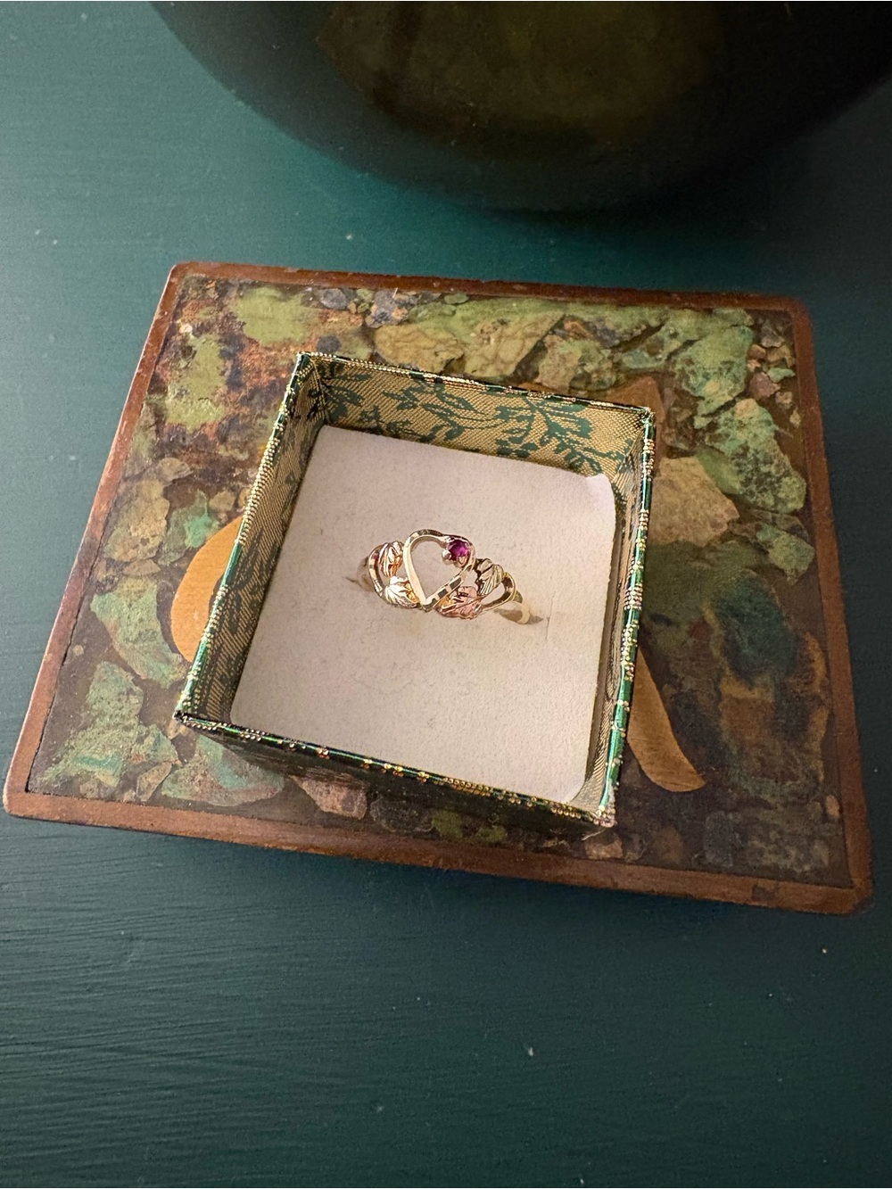 Black Hills Gold 10k Gold Heart Ring with Pink Gemstone Accent